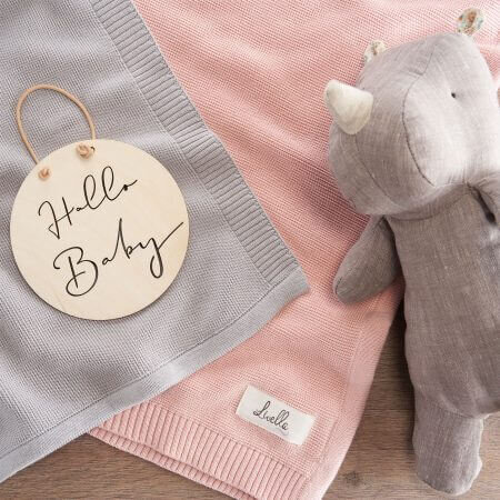 rosa und graue Babydecke aus Bio-Baumwolle